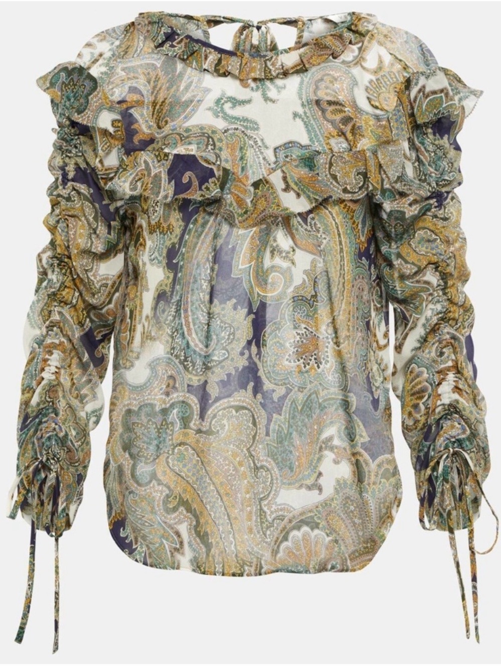 Veronica Beard Howell Silk Paisley Blouse in Navy, Green, White Size 00